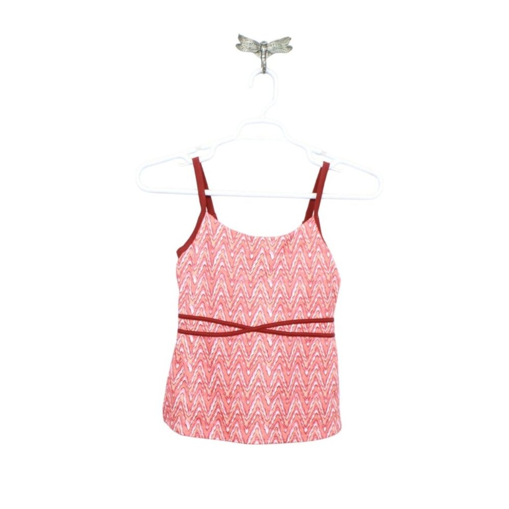LL Bean Tankini Swimsuit Top Lined Cups Print Orange Pink Size 4